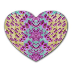 Climbing And Loving Beautiful Flowers Of Fantasy Floral Heart Mousepads by pepitasart