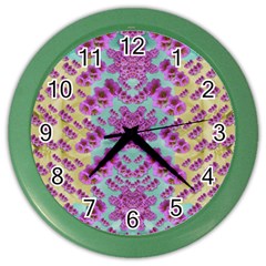 Climbing And Loving Beautiful Flowers Of Fantasy Floral Color Wall Clocks by pepitasart