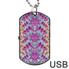 Climbing And Loving Beautiful Flowers Of Fantasy Floral Dog Tag Usb Flash (one Side) by pepitasart