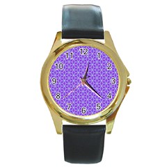 Lavender Tiles Round Gold Metal Watch