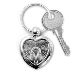 Black And White Fanned Feathers In Halftone Dots Key Chains (heart)  by jayaprime