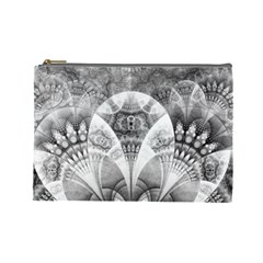 Black And White Fanned Feathers In Halftone Dots Cosmetic Bag (large)  by jayaprime