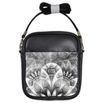 Black and White Fanned Feathers in Halftone Dots Girls Sling Bags Front