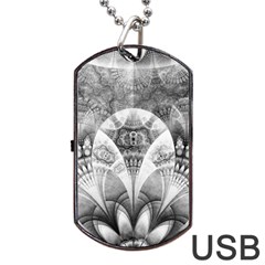 Black And White Fanned Feathers In Halftone Dots Dog Tag Usb Flash (one Side) by jayaprime