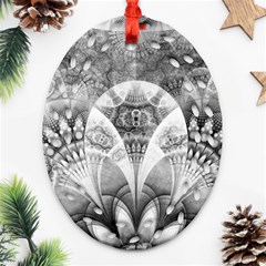 Black And White Fanned Feathers In Halftone Dots Ornament (oval Filigree) by jayaprime