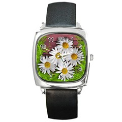 Flowers Flower Background Design Square Metal Watch by Sapixe