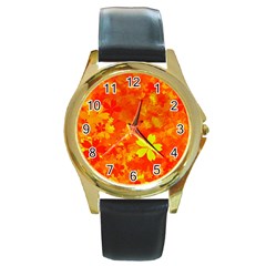 Background Reason Pattern Design Round Gold Metal Watch by Sapixe