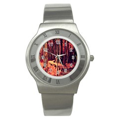 Forest Autumn Trees Trail Road Stainless Steel Watch by Sapixe