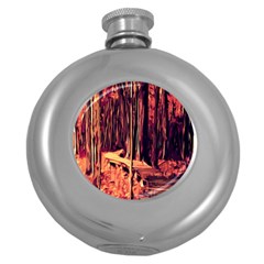 Forest Autumn Trees Trail Road Round Hip Flask (5 Oz) by Sapixe