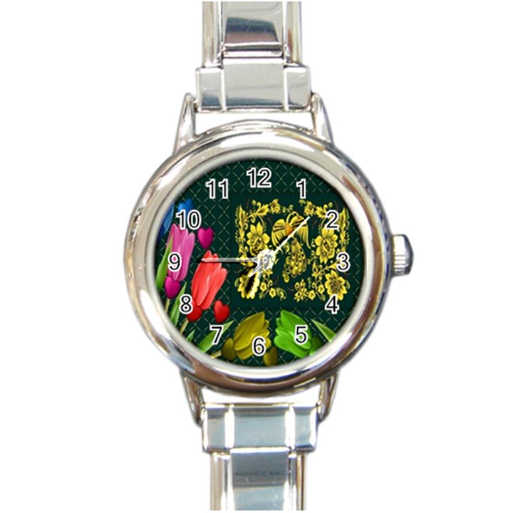 Background Reason Tulips Colors Round Italian Charm Watch