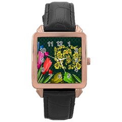 Background Reason Tulips Colors Rose Gold Leather Watch  by Sapixe