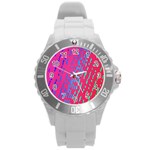 Background Desktop Mosaic Raspberry Round Plastic Sport Watch (L) Front