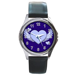 Background Texture Heart Wings Round Metal Watch by Sapixe