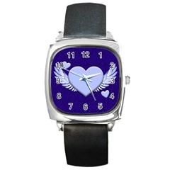 Background Texture Heart Wings Square Metal Watch by Sapixe