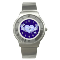 Background Texture Heart Wings Stainless Steel Watch