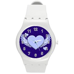 Background Texture Heart Wings Round Plastic Sport Watch (m)