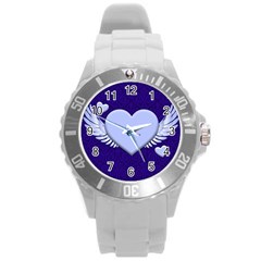 Background Texture Heart Wings Round Plastic Sport Watch (l)