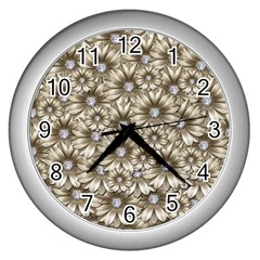 Background Flowers Wall Clocks (silver)  by Sapixe