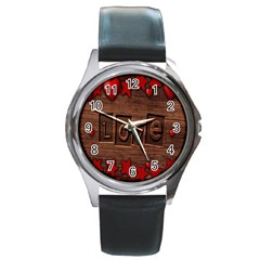 Background Romantic Love Wood Round Metal Watch by Sapixe