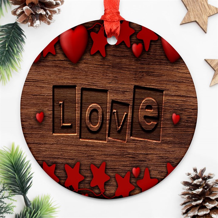 Background Romantic Love Wood Ornament (Round)