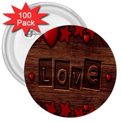 Background Romantic Love Wood 3  Buttons (100 Pack)  by Sapixe