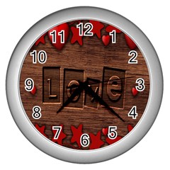 Background Romantic Love Wood Wall Clocks (silver)  by Sapixe