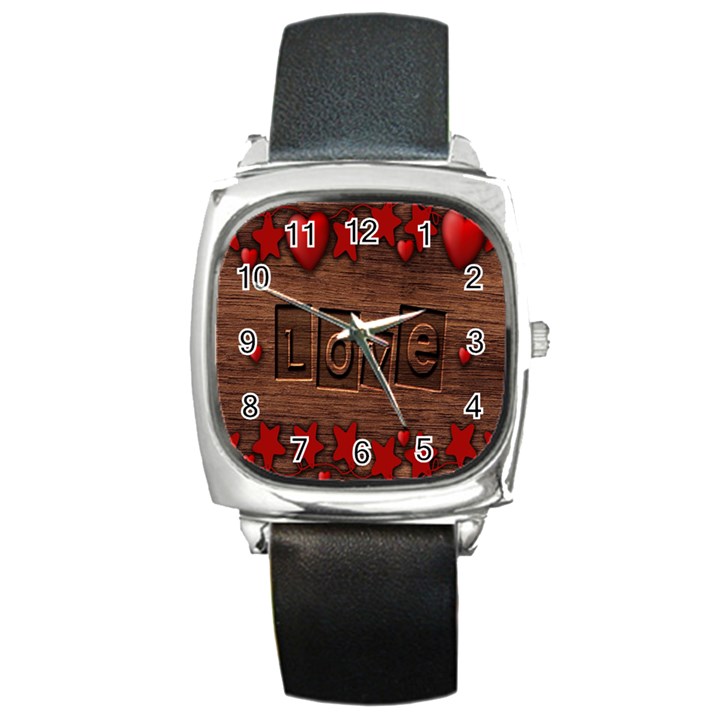 Background Romantic Love Wood Square Metal Watch