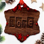 Background Romantic Love Wood Snowflake Ornament (Two Sides) Front