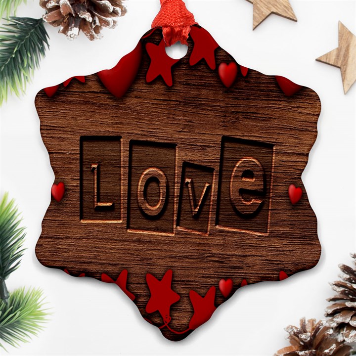 Background Romantic Love Wood Snowflake Ornament (Two Sides)