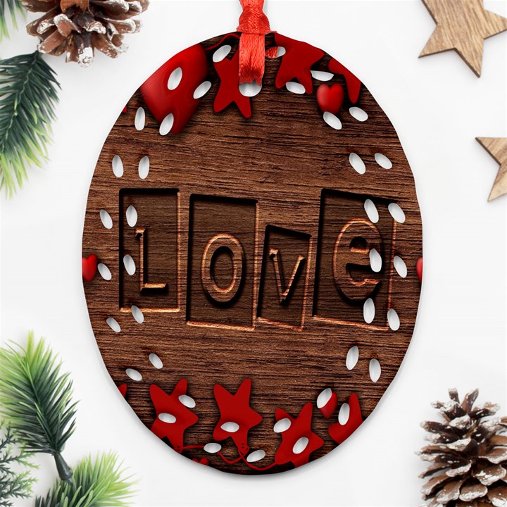 Background Romantic Love Wood Ornament (Oval Filigree)