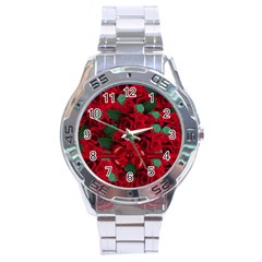 Floral Flower Pattern Art Roses Stainless Steel Analogue Watch