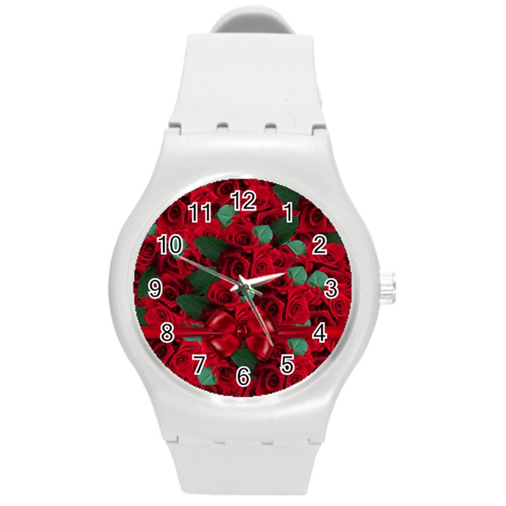 Floral Flower Pattern Art Roses Round Plastic Sport Watch (M)