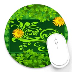 Background Texture Green Leaves Round Mousepads by Sapixe