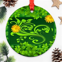 Background Texture Green Leaves Ornament (round) by Sapixe