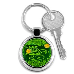 Background Texture Green Leaves Key Chains (round)  by Sapixe