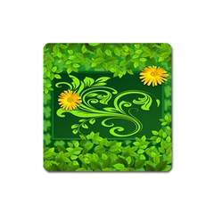 Background Texture Green Leaves Square Magnet by Sapixe