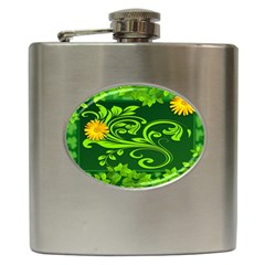 Background Texture Green Leaves Hip Flask (6 Oz) by Sapixe