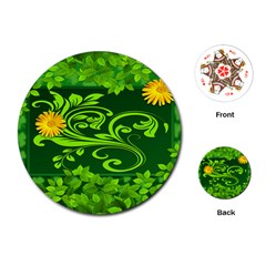 Background Texture Green Leaves Playing Cards (round)  by Sapixe