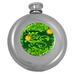 Background Texture Green Leaves Round Hip Flask (5 Oz) by Sapixe