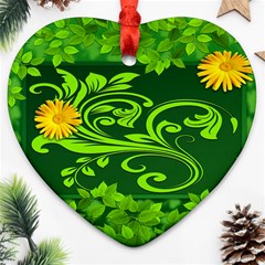 Background Texture Green Leaves Heart Ornament (two Sides) by Sapixe