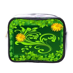 Background Texture Green Leaves Mini Toiletries Bags by Sapixe