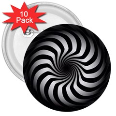 Art Optical Black White Hypnotic 3  Buttons (10 Pack)  by Sapixe