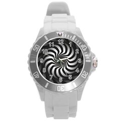 Art Optical Black White Hypnotic Round Plastic Sport Watch (l) by Sapixe