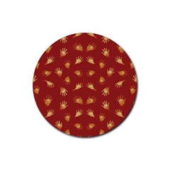 Primitive Art Hands Motif Pattern Rubber Coaster (round)  by dflcprints