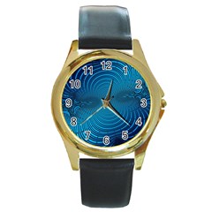 Background Brush Particles Wave Round Gold Metal Watch by Sapixe