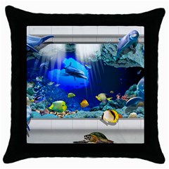 Dolphin Art Creation Natural Water Throw Pillow Case (black) by Sapixe