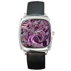 Purple Abstract Art Fractal Square Metal Watch by Sapixe