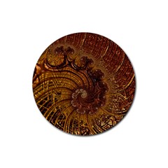 Copper Caramel Swirls Abstract Art Rubber Round Coaster (4 pack) 