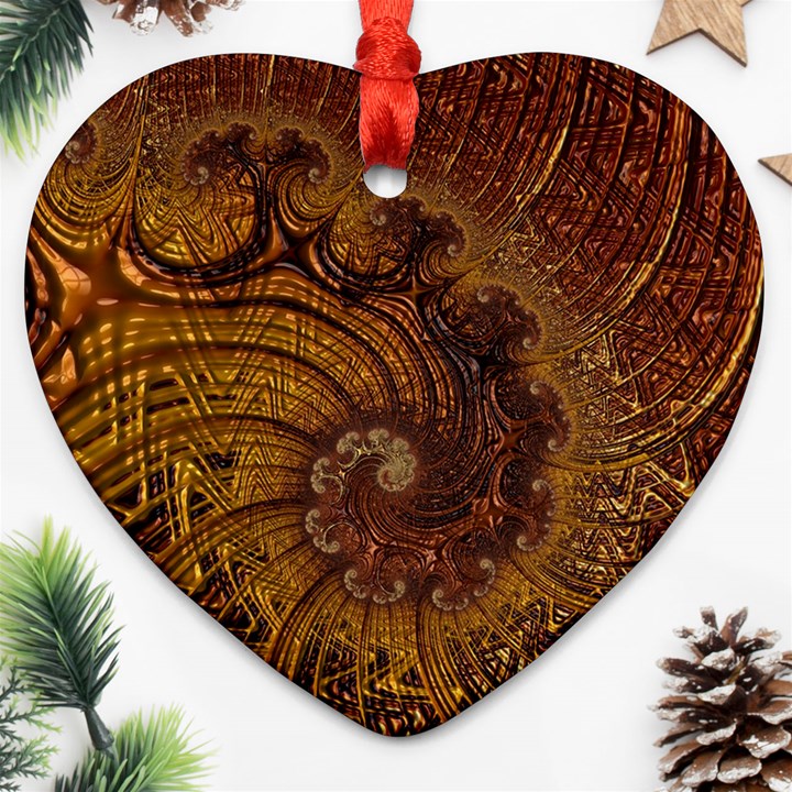 Copper Caramel Swirls Abstract Art Heart Ornament (Two Sides)