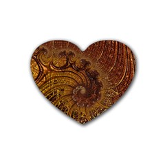 Copper Caramel Swirls Abstract Art Rubber Coaster (Heart) 